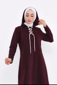 Eflin Yakadan Bağlamalı Kapşonlu Uzun Sweatshirt - 03030.020 - Mürdüm - 4