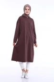 Atlas Kapşonlu Uzun Sade Basic Sweatshirt - 03007.028 - Kahverengi - 1