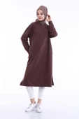 Atlas Kapşonlu Uzun Sade Basic Sweatshirt - 03007.028 - Kahverengi - 4