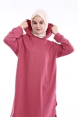Atlas Kapşonlu Uzun Sade Basic Sweatshirt - 03007.101 - Gül Kurusu - 8