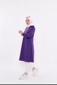 Eflin Yakadan Bağlamalı Kapşonlu Uzun Sweatshirt - 03030.013 - Mor - 2