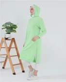 Atlas Kapşonlu Uzun Sade Basic Sweatshirt - 03007.203 - Açık Yeşil - 10