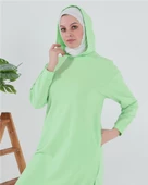 Atlas Kapşonlu Uzun Sade Basic Sweatshirt - 03007.203 - Açık Yeşil - 9