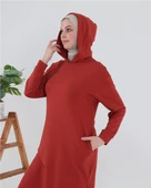 Atlas Kapşonlu Uzun Sade Basic Sweatshirt - 03007.030 - Kiremit - 6