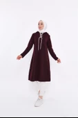 Eflin Yakadan Bağlamalı Kapşonlu Uzun Sweatshirt - 03030.020 - Mürdüm - 1