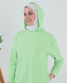 Atlas Kapşonlu Uzun Sade Basic Sweatshirt - 03007.203 - Açık Yeşil - 8