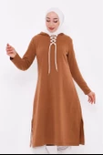 Eflin Yakadan Bağlamalı Kapşonlu Uzun Sweatshirt - 03030.038 - Taba - 2