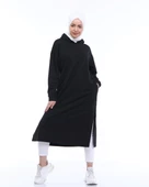 Atlas Kapşonlu Uzun Sade Basic Sweatshirt - 03007.003 - Siyah - 4