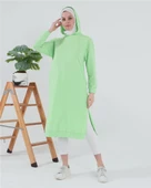 Atlas Kapşonlu Uzun Sade Basic Sweatshirt - 03007.203 - Açık Yeşil - 3