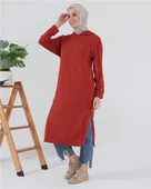 Atlas Kapşonlu Uzun Sade Basic Sweatshirt - 03007.030 - Kiremit - 10