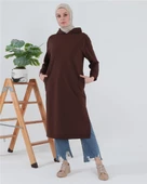 Atlas Kapşonlu Uzun Sade Basic Sweatshirt - 03007.020 - Mürdüm - 1