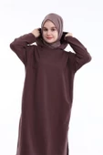 Atlas Kapşonlu Uzun Sade Basic Sweatshirt - 03007.028 - Kahverengi - 8
