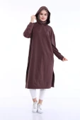 Atlas Kapşonlu Uzun Sade Basic Sweatshirt - 03007.028 - Kahverengi - 9
