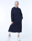 Atlas Kapşonlu Uzun Sade Basic Sweatshirt - 03007.015 - Lacivert - 5