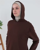 Atlas Kapşonlu Uzun Sade Basic Sweatshirt - 03007.020 - Mürdüm - 4