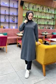 Atlas Kapşonlu Uzun Sade Basic Sweatshirt - 03007.017 - Antrasit - 5