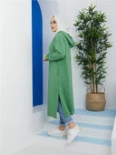 Atlas Kapşonlu Uzun Sade Basic Sweatshirt - 03007.103 - Fıstık Yeşili - 4