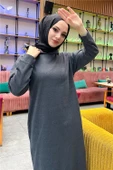 Atlas Kapşonlu Uzun Sade Basic Sweatshirt - 03007.017 - Antrasit - 8