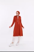 Eflin Yakadan Bağlamalı Kapşonlu Uzun Sweatshirt - 03030.030 - Kiremit - 1