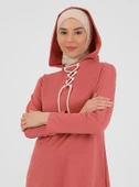 Eflin Yakadan Bağlamalı Kapşonlu Uzun Sweatshirt - 03030.101 - Gül Kurusu - 2