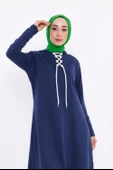Eflin Yakadan Bağlamalı Kapşonlu Uzun Sweatshirt - 03030.006 - İndigo - 5