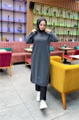 Atlas Kapşonlu Uzun Sade Basic Sweatshirt - 03007.017 - Antrasit - 3