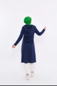 Eflin Yakadan Bağlamalı Kapşonlu Uzun Sweatshirt - 03030.006 - İndigo - 4