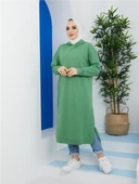Atlas Kapşonlu Uzun Sade Basic Sweatshirt - 03007.103 - Fıstık Yeşili - 1