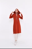 Eflin Yakadan Bağlamalı Kapşonlu Uzun Sweatshirt - 03030.030 - Kiremit - 2