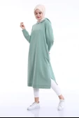 Atlas Kapşonlu Uzun Sade Basic Sweatshirt - 03007.100 - Çağla Yeşili - 5