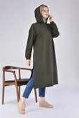 Atlas Kapşonlu Uzun Sade Basic Sweatshirt - 03007.005 - Haki - 3