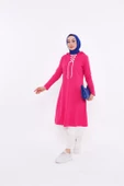 Eflin Yakadan Bağlamalı Kapşonlu Uzun Sweatshirt - 03030.025 - Fuşya - 1