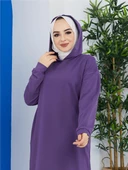 Atlas Kapşonlu Uzun Sade Basic Sweatshirt - 03007.013 - Mor - 4