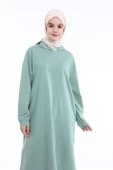 Atlas Kapşonlu Uzun Sade Basic Sweatshirt - 03007.100 - Çağla Yeşili - 7
