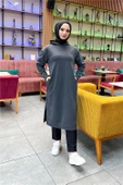 Atlas Kapşonlu Uzun Sade Basic Sweatshirt - 03007.017 - Antrasit - 1