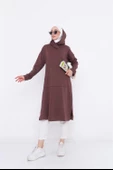 Aysima Yaka Detaylı Kapşonlu Sade Basic Sweatshirt - 03032.028 - Kahverengi - 2
