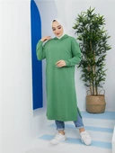 Atlas Kapşonlu Uzun Sade Basic Sweatshirt - 03007.103 - Fıstık Yeşili - 2