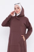 Aysima Yaka Detaylı Kapşonlu Sade Basic Sweatshirt - 03032.028 - Kahverengi - 4