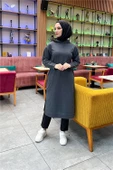 Atlas Kapşonlu Uzun Sade Basic Sweatshirt - 03007.017 - Antrasit - 4
