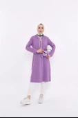 Eflin Yakadan Bağlamalı Kapşonlu Uzun Sweatshirt - 03030.018 - Leylak - 1
