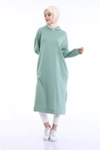 Atlas Kapşonlu Uzun Sade Basic Sweatshirt - 03007.100 - Çağla Yeşili - 4