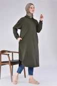 Atlas Kapşonlu Uzun Sade Basic Sweatshirt - 03007.005 - Haki - 6
