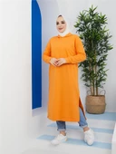 Atlas Kapşonlu Uzun Sade Basic Sweatshirt - 03007.036 - Oranj - 1