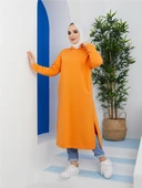 Atlas Kapşonlu Uzun Sade Basic Sweatshirt - 03007.036 - Oranj - 3