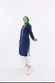 Eflin Yakadan Bağlamalı Kapşonlu Uzun Sweatshirt - 03030.006 - İndigo - 1