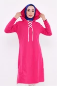Eflin Yakadan Bağlamalı Kapşonlu Uzun Sweatshirt - 03030.025 - Fuşya - 4