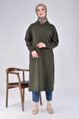 Atlas Kapşonlu Uzun Sade Basic Sweatshirt - 03007.005 - Haki - 1