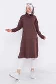 Aysima Yaka Detaylı Kapşonlu Sade Basic Sweatshirt - 03032.028 - Kahverengi - 1