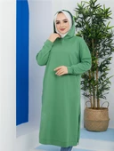 Atlas Kapşonlu Uzun Sade Basic Sweatshirt - 03007.103 - Fıstık Yeşili - 7