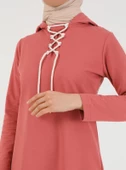 Eflin Yakadan Bağlamalı Kapşonlu Uzun Sweatshirt - 03030.101 - Gül Kurusu - 4